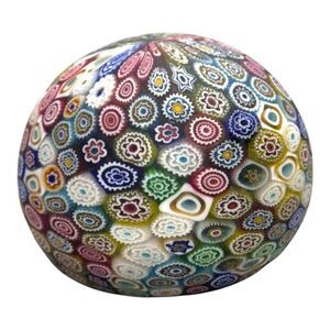 Vintage 1980s Murano Millefiori Can Floral Flowers Glass Paperweight Collectible